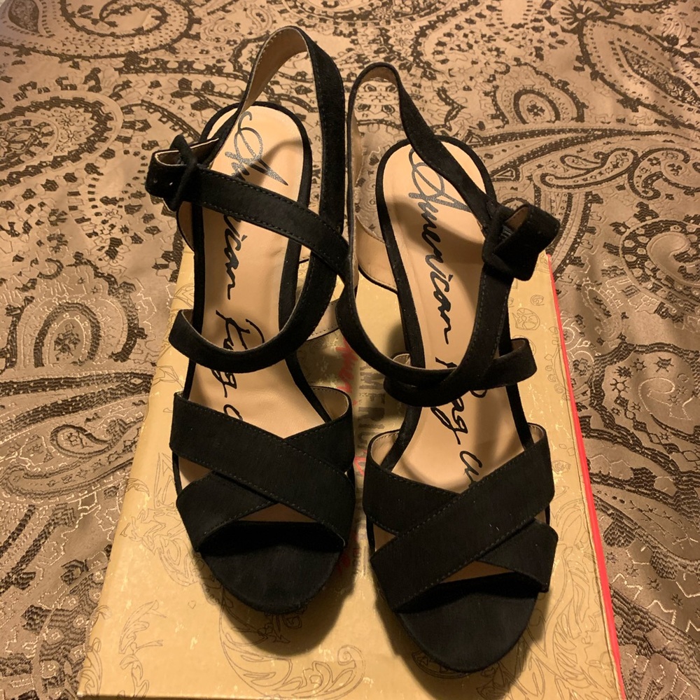 Black wedge sandals